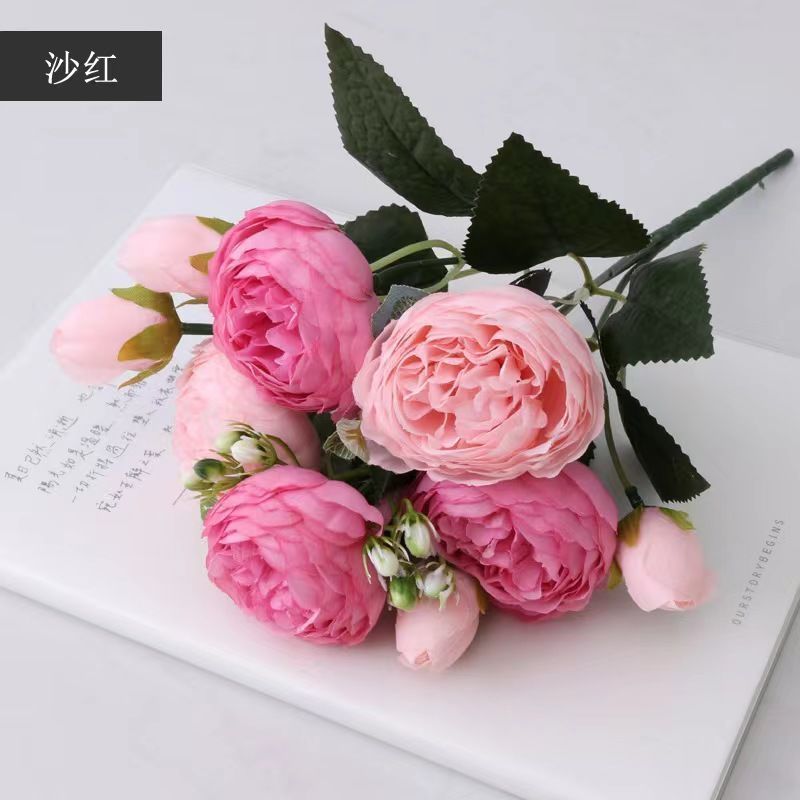 仿真菲丽波斯牡丹玫瑰花束家居客厅餐桌摆设婚庆装饰新娘手捧花