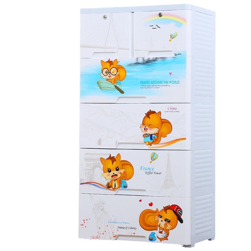 Coffee Bear drawer-type plastic storage cabinet, thickened multi-layer cartoon children's organizing wardrobe, baby storage cabinet Item Picture