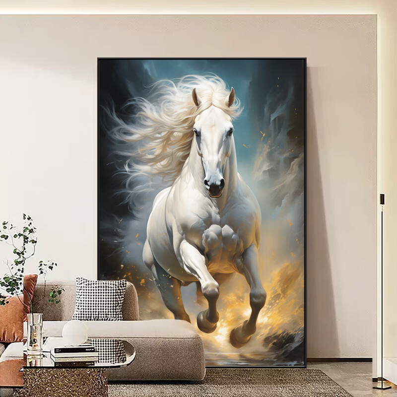 汗血宝马客厅沙发背景墙落地画马到成功老板办公室书房挂画大尺寸