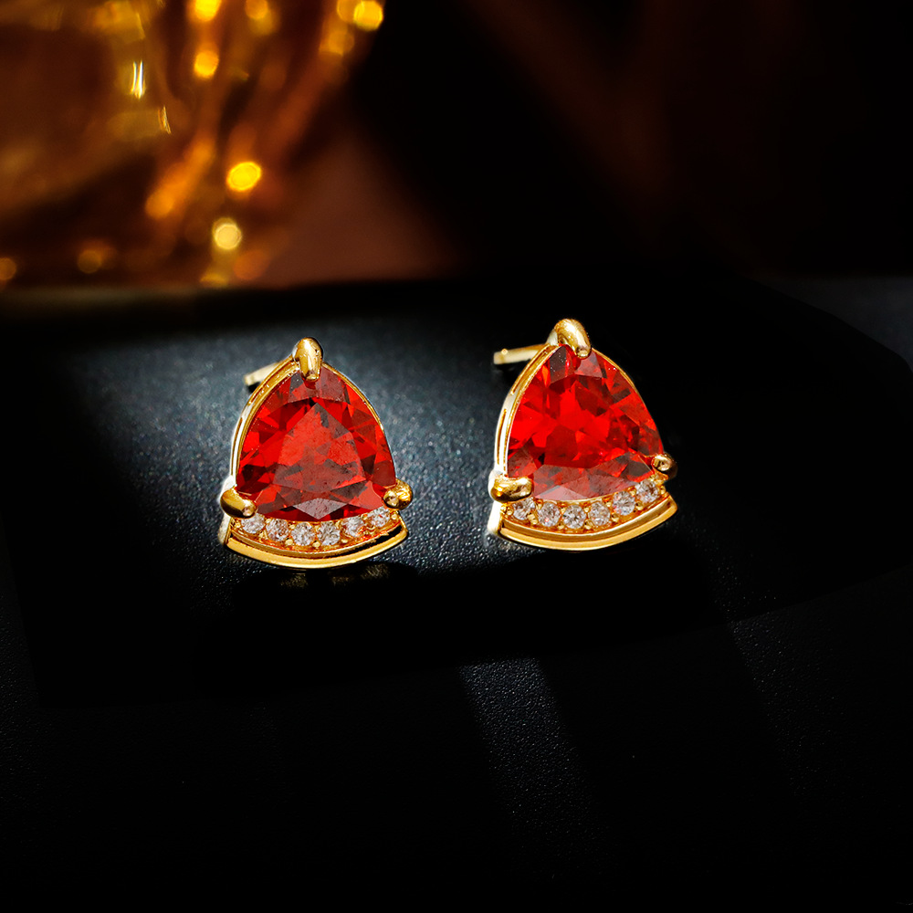 Hyacinth moda ligera extravagancia superflash granate rojo zirconitas pendientes ins pequeño temperamento redondo cara blanca muestra orejas para mujeres