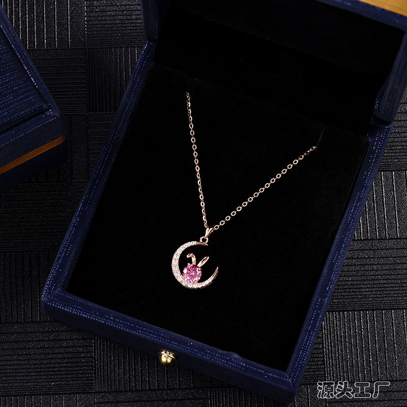 Zhuoheng Select Women's Light Luxury Niche S925 pure silver pink Moissanite rabbit Design pendant, zodiac Year Jade Rabbit details Picture