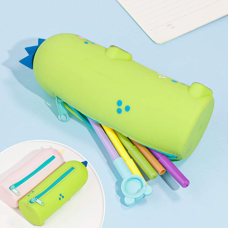 New creative silicone pen case, cute cartoon unicorn dinosaur, large capacity, dirt-resistant study supplies stationery box details Picture
