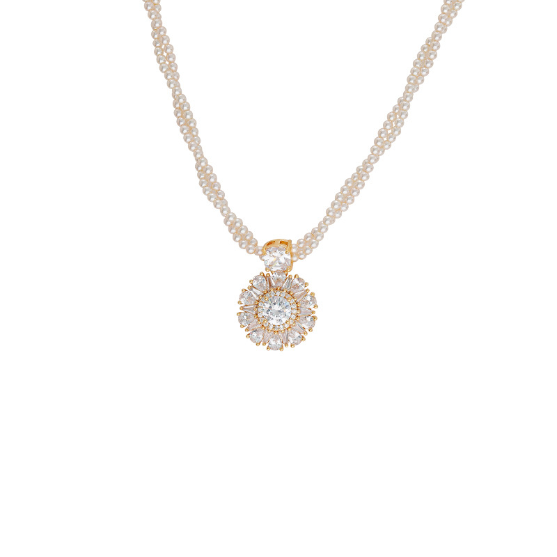Double-layer pearl necklace, women's collarbone chain, live-streaming bestseller, fashionable, light luxury, super sparkling zircon pendant Item Picture