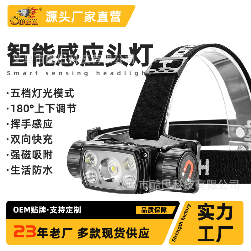 Cross-border new 21700 charging induction strong headlight XHP50LED type-c charging magnetic attraction work headlight