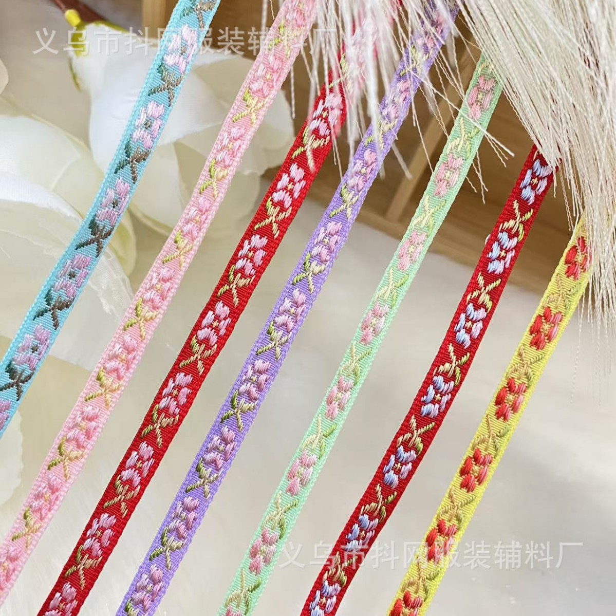 En stock 0.7cm estilo étnico floral jacquard bordado correas DIY accesorios para el pelo regalos rendimiento accesorios de ropa al por mayor