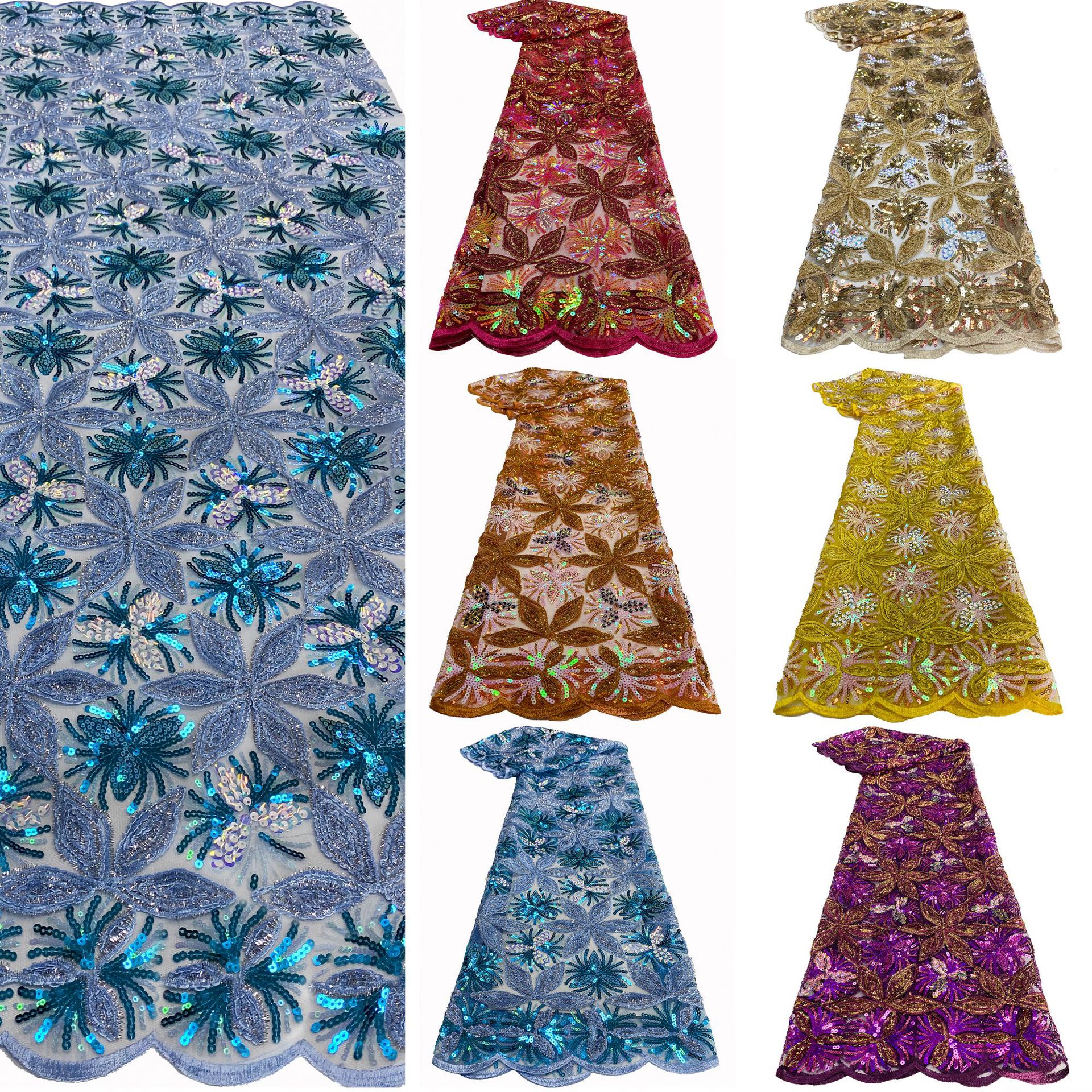 New African and Middle Eastern sequined lace fabric with multi-color embroidered mesh fabric beadslace in stock details Picture