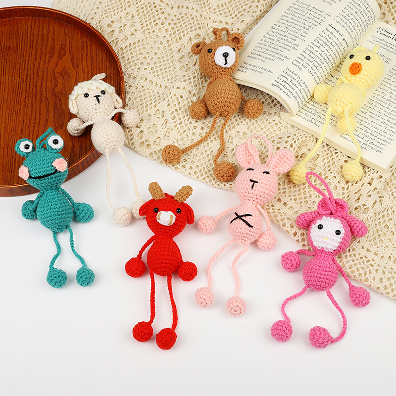 可爱手工编织棉线钥匙扣配件饰品动物钥匙挂件清新针织装饰批发