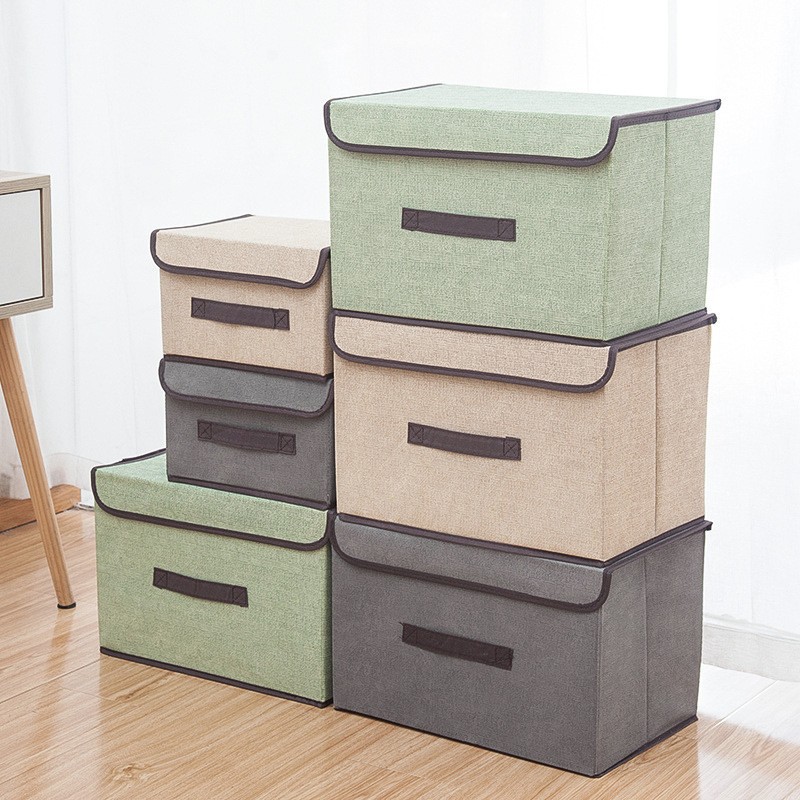 Imitation linen non-woven fabric storage box, cotton and linen storage box, two-piece set, clothing storage box, makeup storage box, organizing box