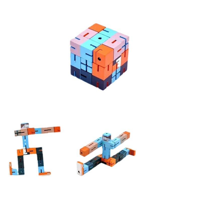 百变正方体魔方机器人 木制变形益智奥数智力玩具小学生3-9岁白底实物图