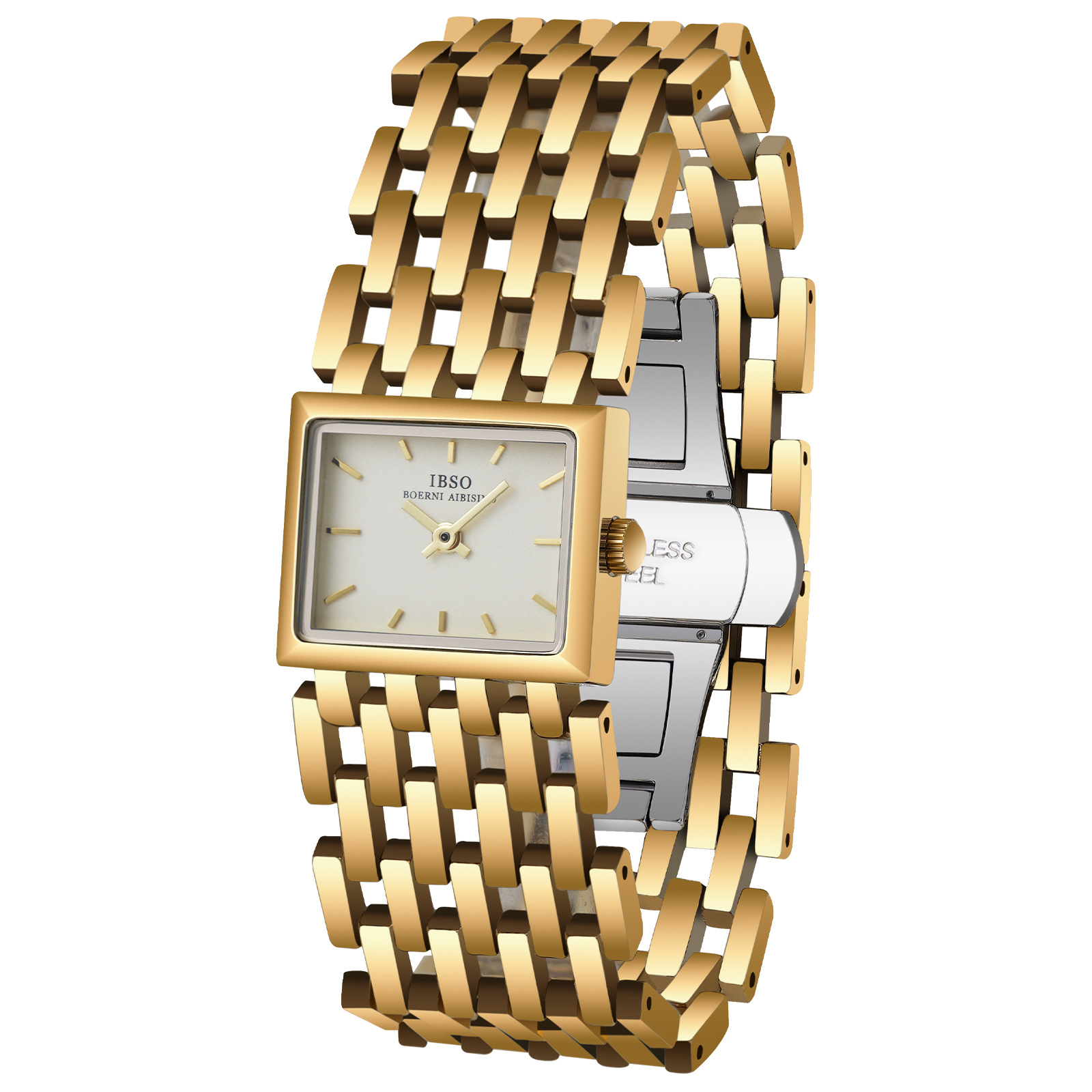 IBSO金色方形石英女表輕奢中古風(fēng)鋼帶腕表時(shí)尚氣質(zhì)款詳情圖2