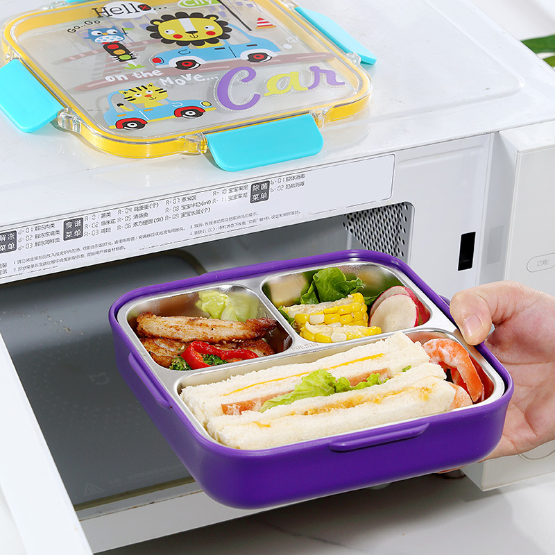 Caja de almuerzo de dibujos animados de grado alimenticio para niños de acero inoxidable para niños de escuela primaria para hombres y mujeres caja de almuerzo portátil con comida aislada caja de comida sellada Specification image