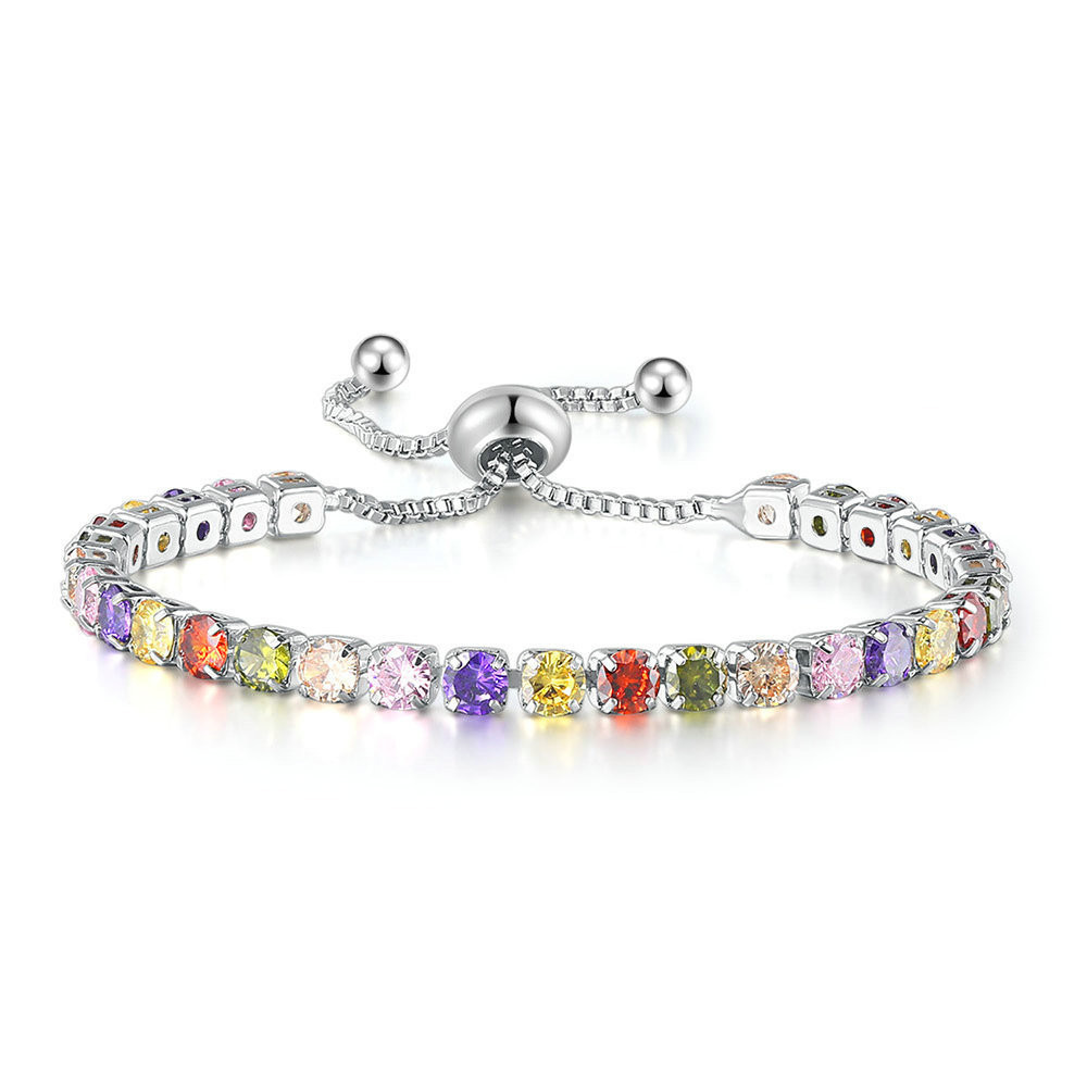 Crystal colorful jewelry, Amazon trendy and fashionable gold-plated diamond bracelet, women's tennis ball, Baoman Zircon silver jewelry, 4MM full details Picture