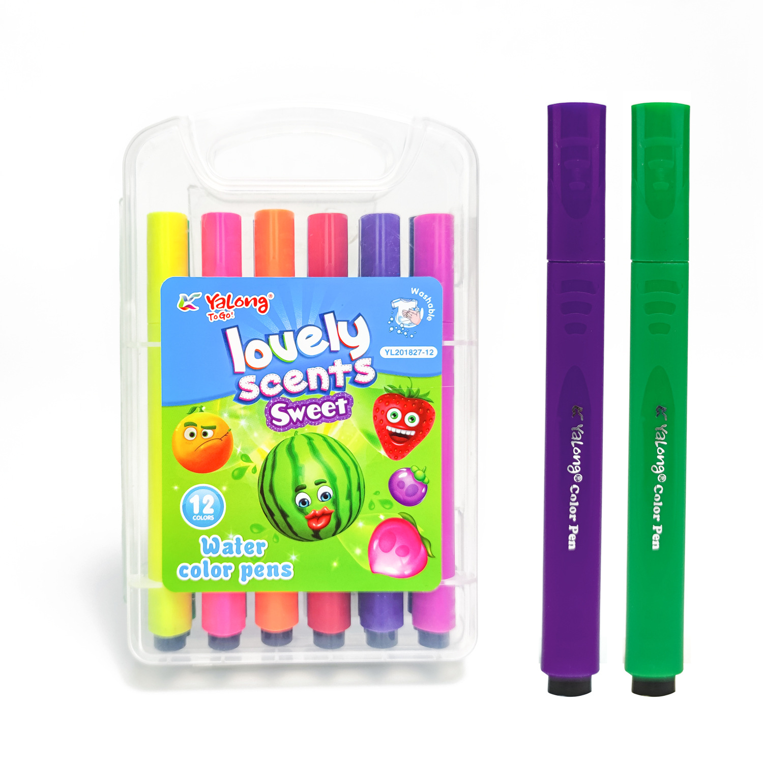 Yalong Cross-border Bestseller 12-color fruit-scented marker pens, durable pens, triangular handle artistic watercolor pens, marker pens