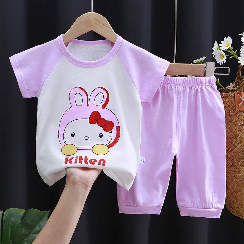 Verano niños algodón manga corta set medium kids media manga shorts chico niña verano bebé camisetas 0-7 años Application Scenario