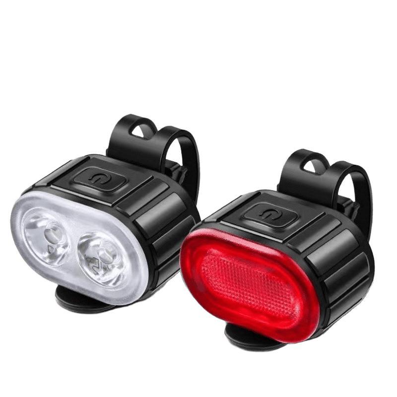 Bicycle headlights, taillights, mountain bikes, bicycle red and white strong light, night riding, charging flashlight, lighting accessories