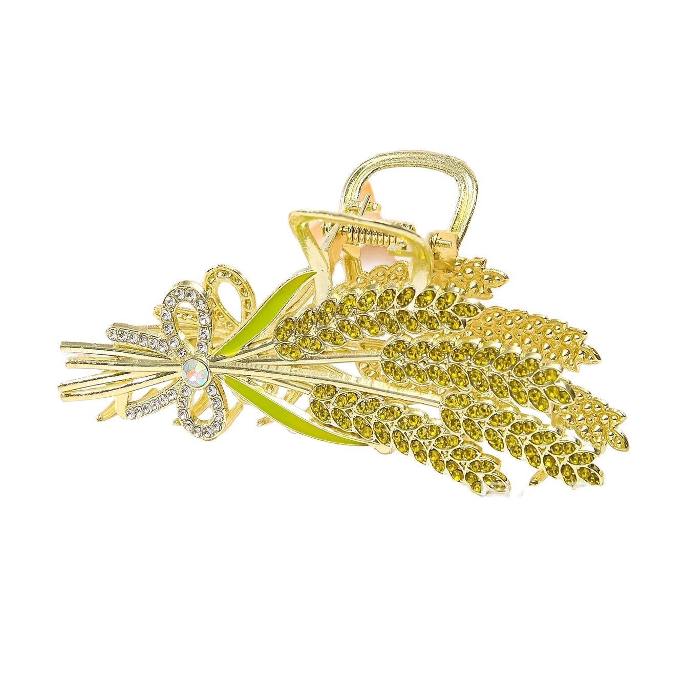 The new golden wheat ear champagne rhinestone princess headwear hairpin is grand and super sparkling crystal, luxurious goddess hairpin headwear Item Picture