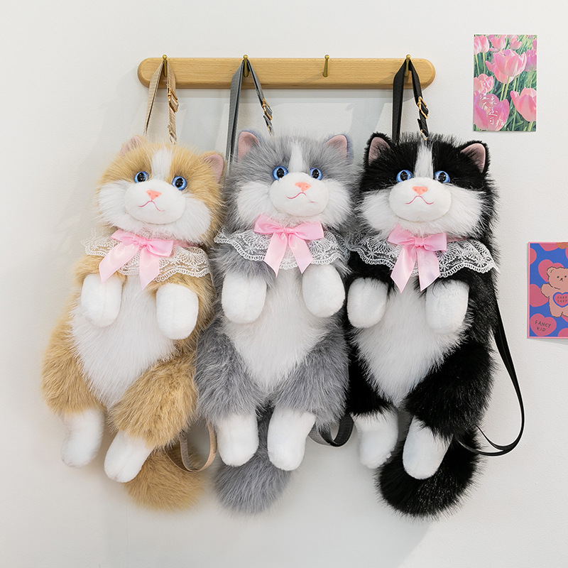 Simulación muñeca gato mochila muñeca gato lindo mochila boneco peluche muñeca niña niños regalo