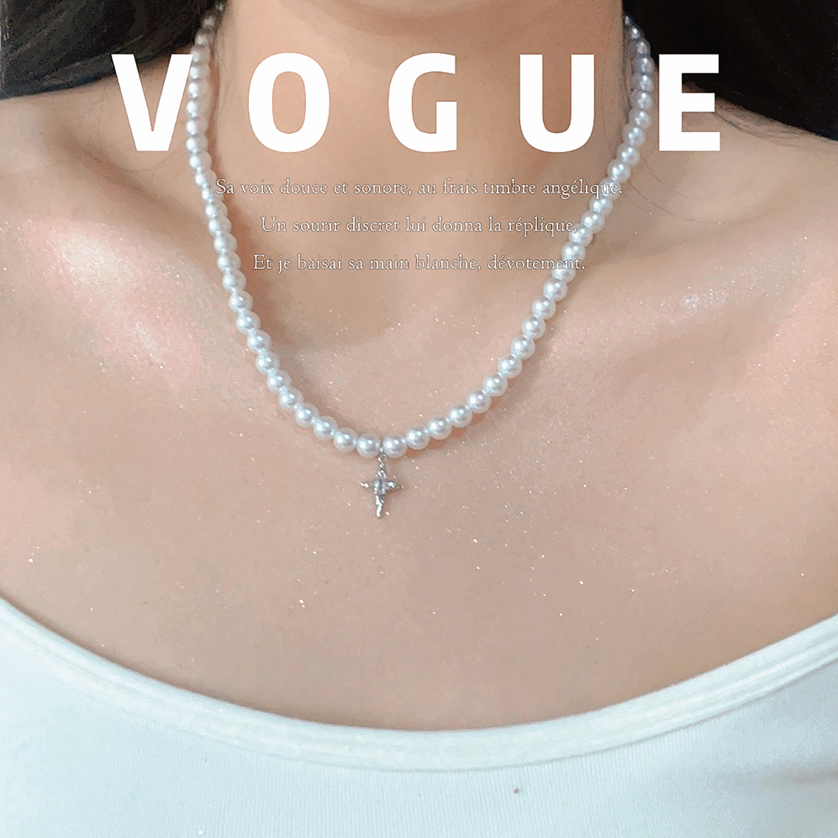 Non-fading starlight patchwork pearl necklace 2024 new style simple pendant necklace, exquisite, shiny, versatile and fashionable