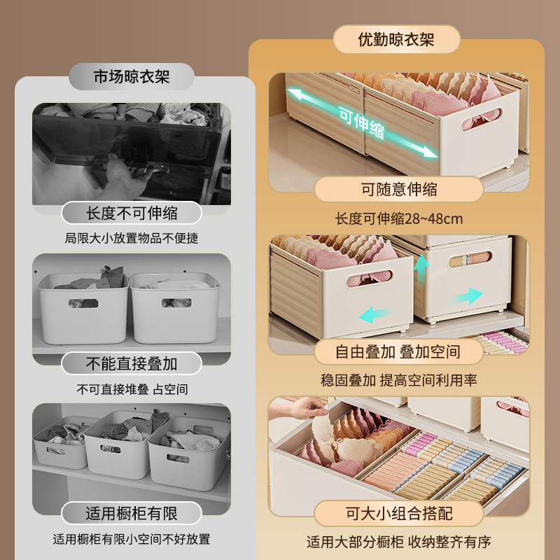 Sock storage box, bedroom retractable underwear and underpants organizing box, dormitory drawer for storing close-fitting clothes, a magic tool details Picture