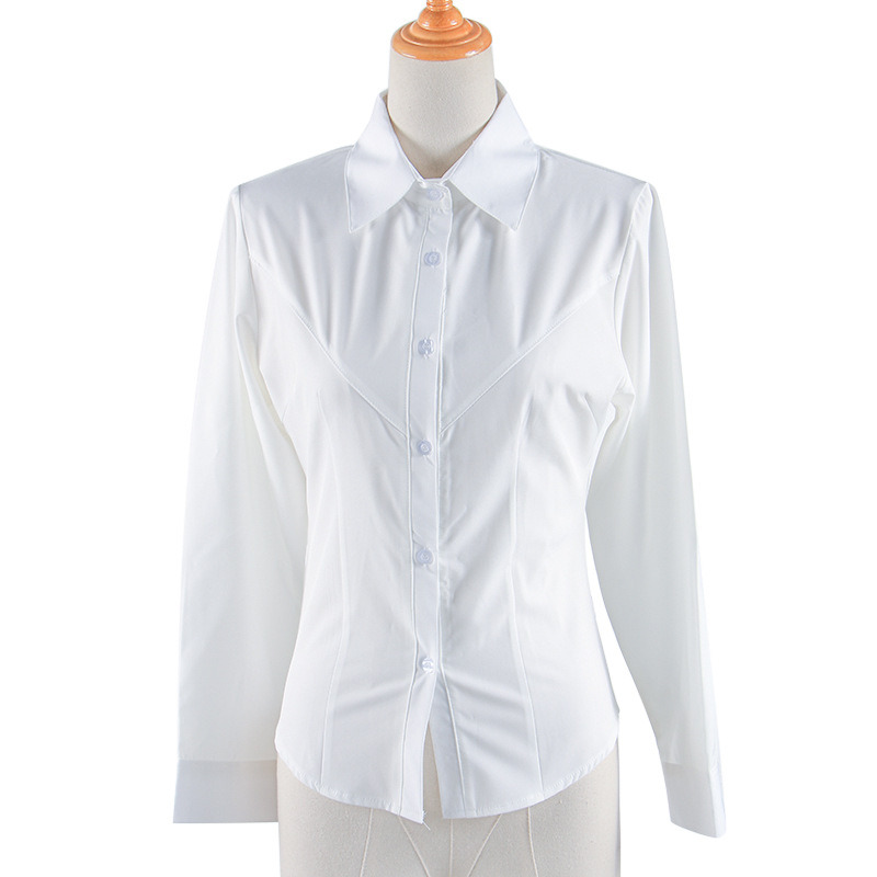 jk制服欲收腰白色衬衫女春秋学院风修身显瘦辣妹长袖打底上衣
