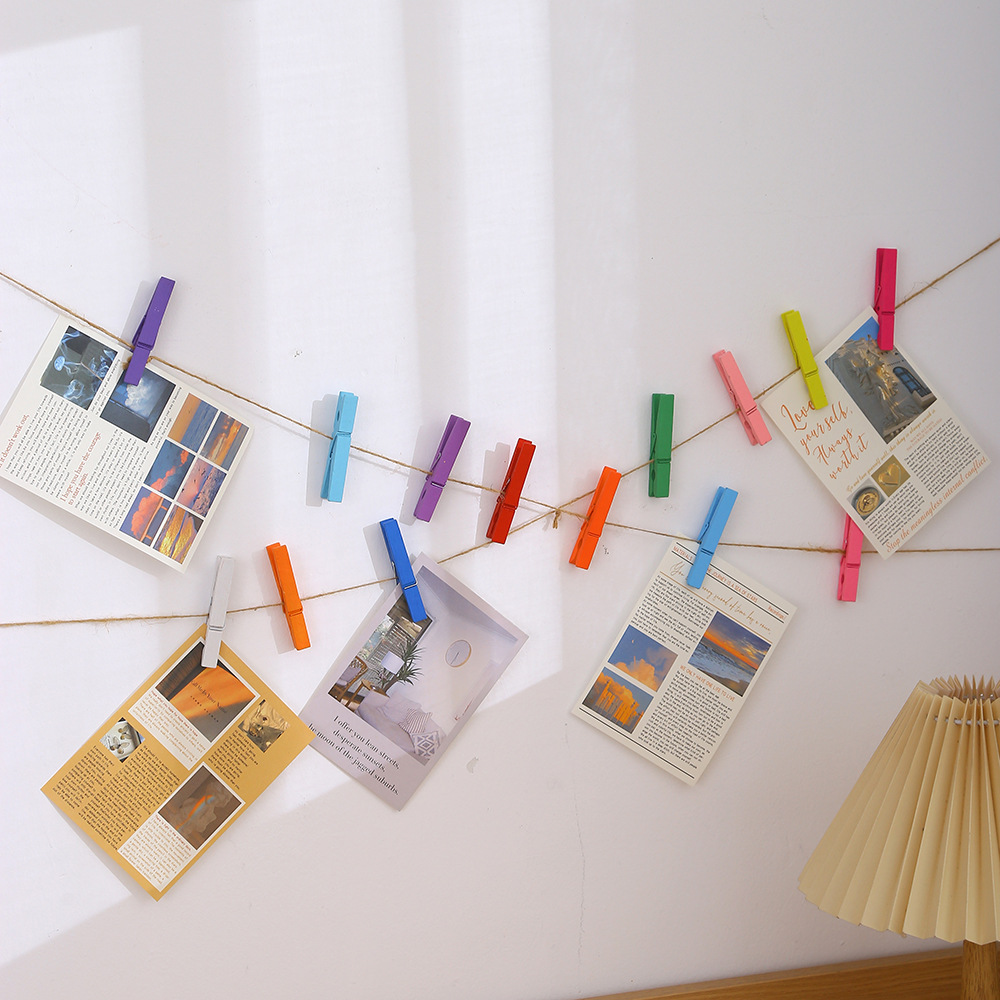 Wholesale of colorful small wooden clips from the source factory, including document and test paper clips, wooden office document organization clips, and binding supplies