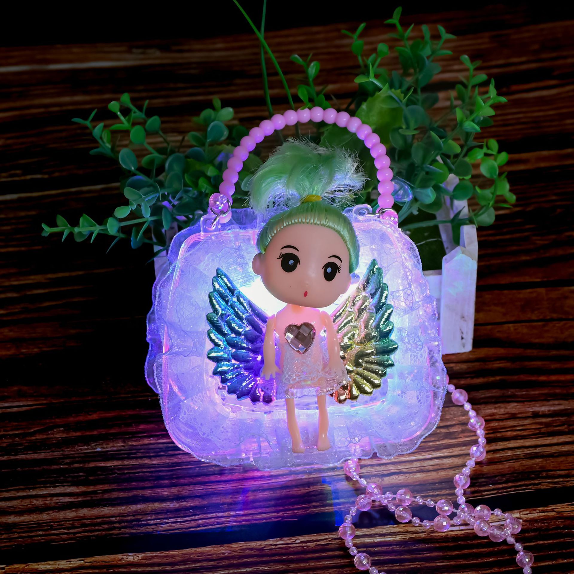 Hand-held angel wing doll lanterns, glowing Internet celebrity toys, cute birthday gifts for girls, wholesale at night market stalls details Picture
