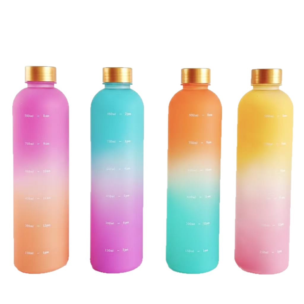 Rose gold stainless steel cap small-mouthed bottle for export, spray-painted water cup, gradient water cup, 1L space cup with LOGO printing Item Picture