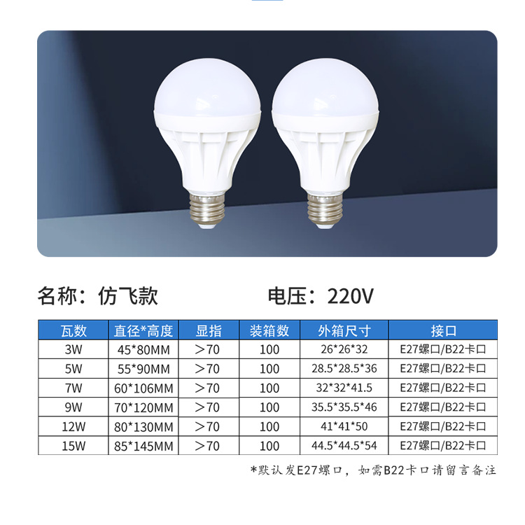 High-brightness led bulbs, imitation flying style 5W, 7W, 12W bulbs, e27 screw-type energy-saving bulbs, energy-saving LED bulbs Specification image