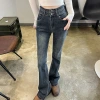 Autumn new double-button slightly flared jeans for women, high-waisted, slimming, petite look taller and slimmer, elastic flared pants Specification image