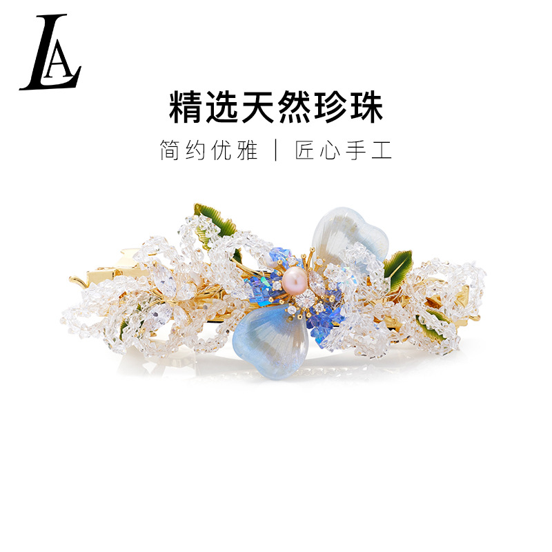 2025天然珍珠发夹简约优雅手工编织发夹高级手工编织发饰工厂批发