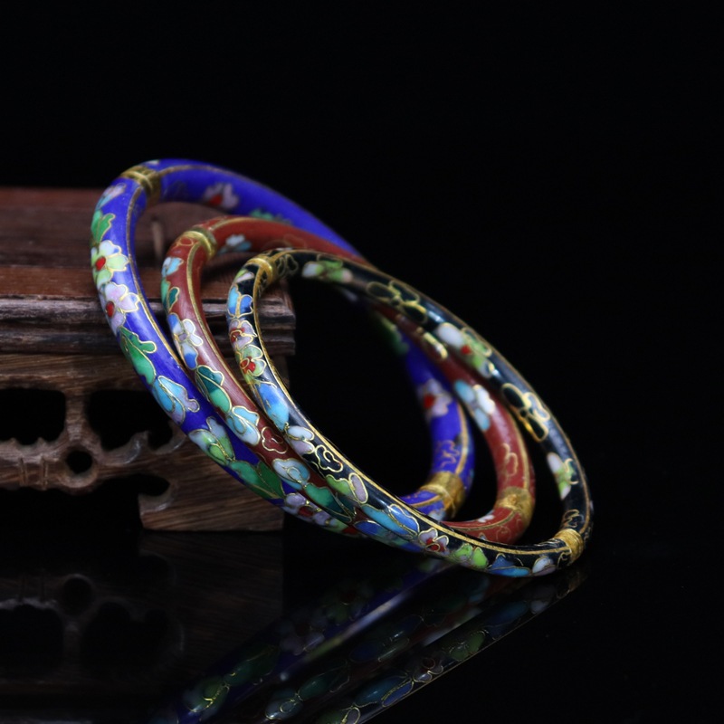 Beijing Cloisonne vintage collectibles, classical ethnic style copper body cloisonne enamel jewelry open bracelet