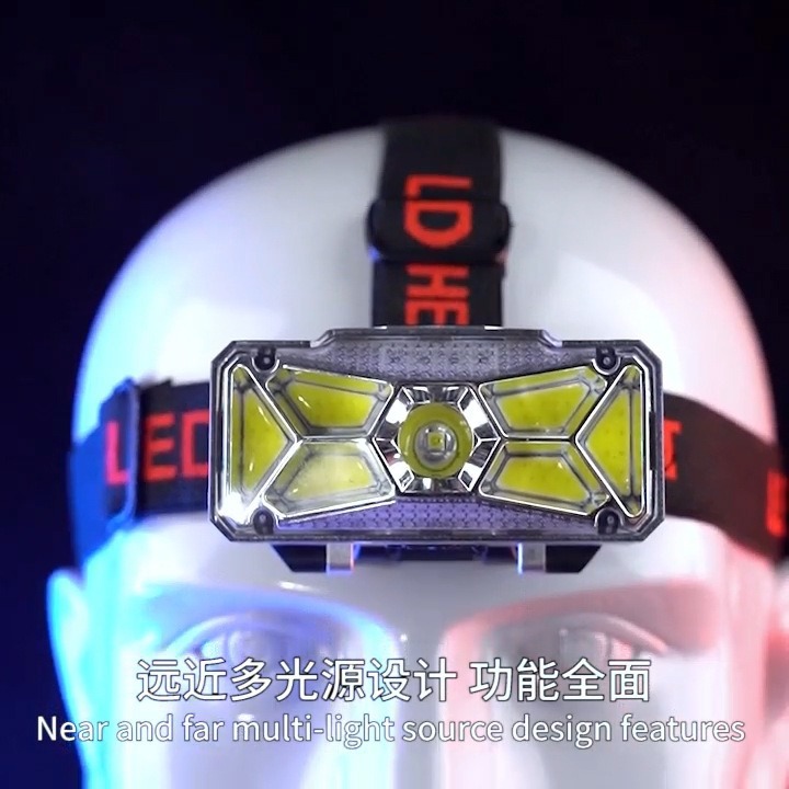 led strong headlight, mini charging, small waterproof diffused light cob headlight, outdoor night fishing headlight, multi-functional headlight
