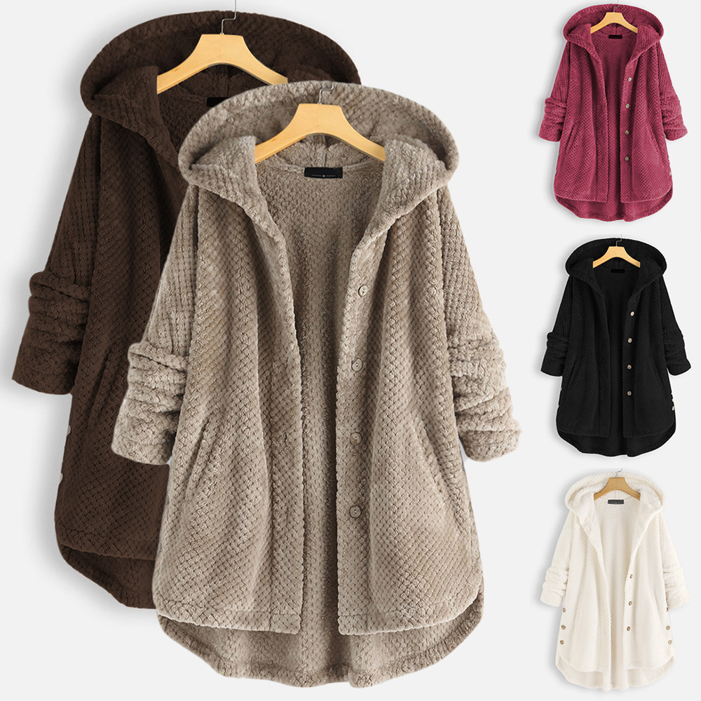 Cross-border Amazon plus-size women's winter hooded double-sided fleece sweatshirt, fashionable mid-length plus-size European and American coat for women thumbnail