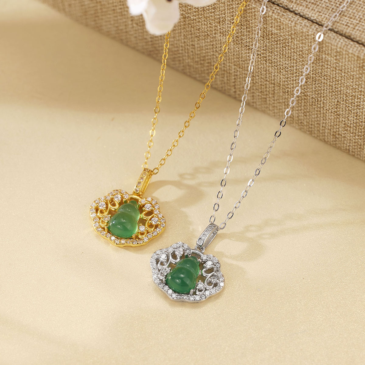 S925 Silver Ruyi Natural chalcedony Gourd Pendant, New Chinese style collarbone chain, Fortune and Peace Lock Manufacturer wholesale Specification drawing