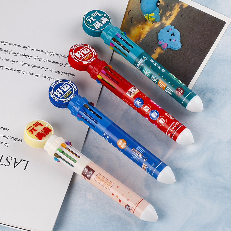 National trend inspirational ten-color ballpoint pen, student multi-color press pen, creative gift, good luck and inspirational stationery Application Scenario