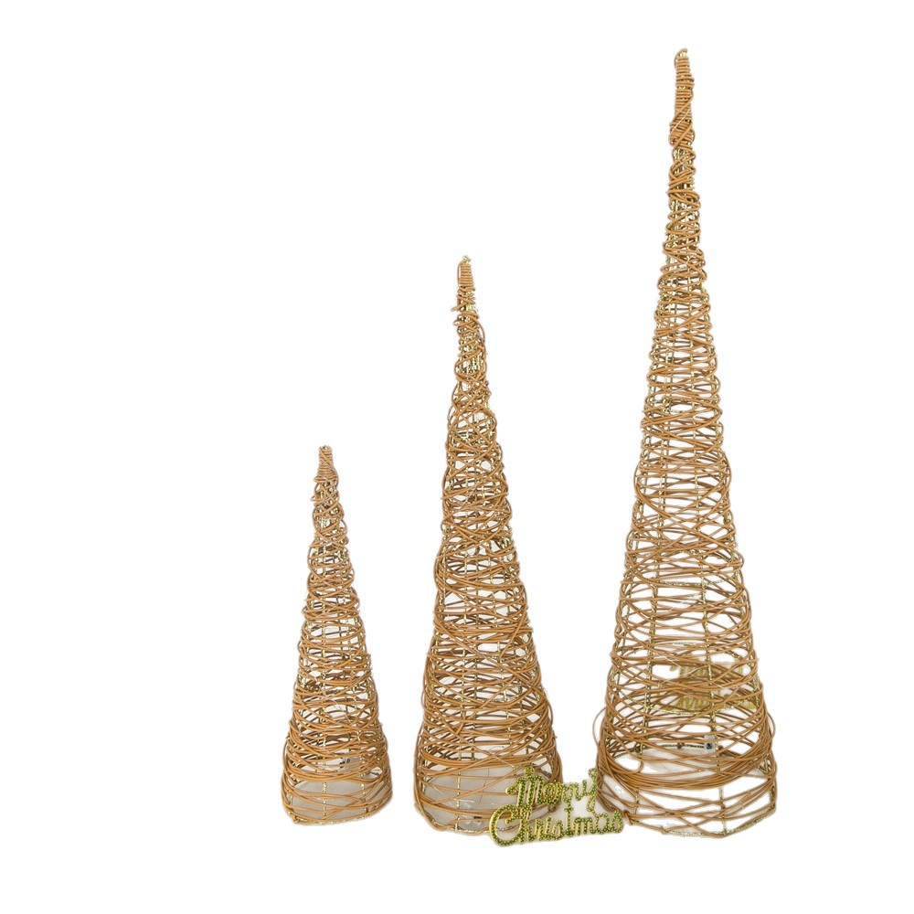 Cross-border Christmas ornaments with lights, led Christmas tree decorations, holiday Christmas supplies, gold powder luminous spires Item Picture