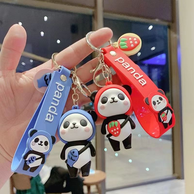 Cartoon 3D panda figurine keychains, cute men's and women's bag pendants, schoolbag decorations, Sichuan small gifts wholesale