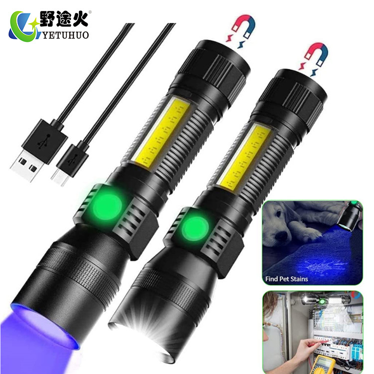 USB charging fluorescent agent detection flashlight, red light, white light, purple light, COB strong light focusing flashlight, 7 functional magnets Application Scenario