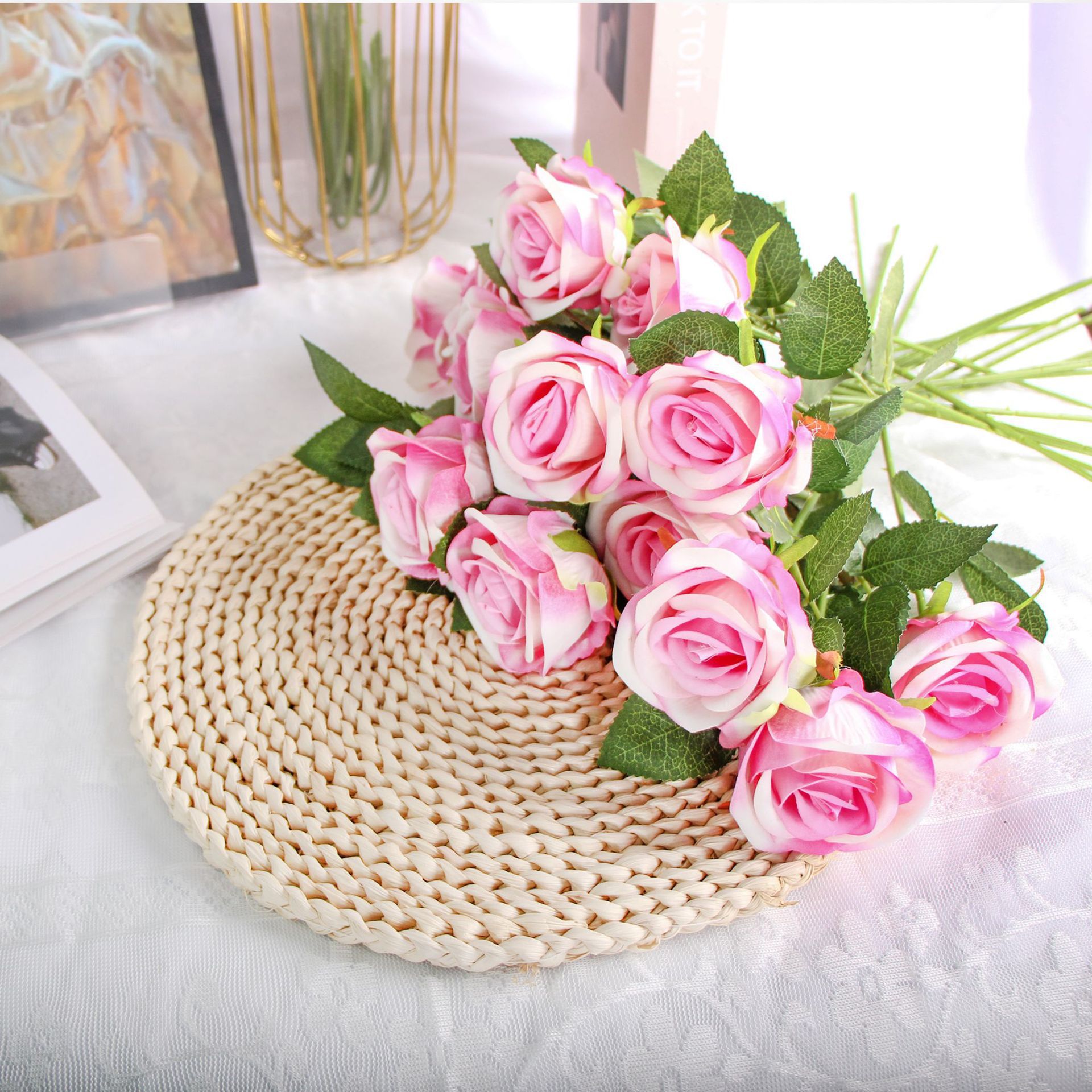 Cross-border faux velvet rose, European ins style home decor, photography, wedding decoration, multi-color artificial flowers wholesale Application Scenario