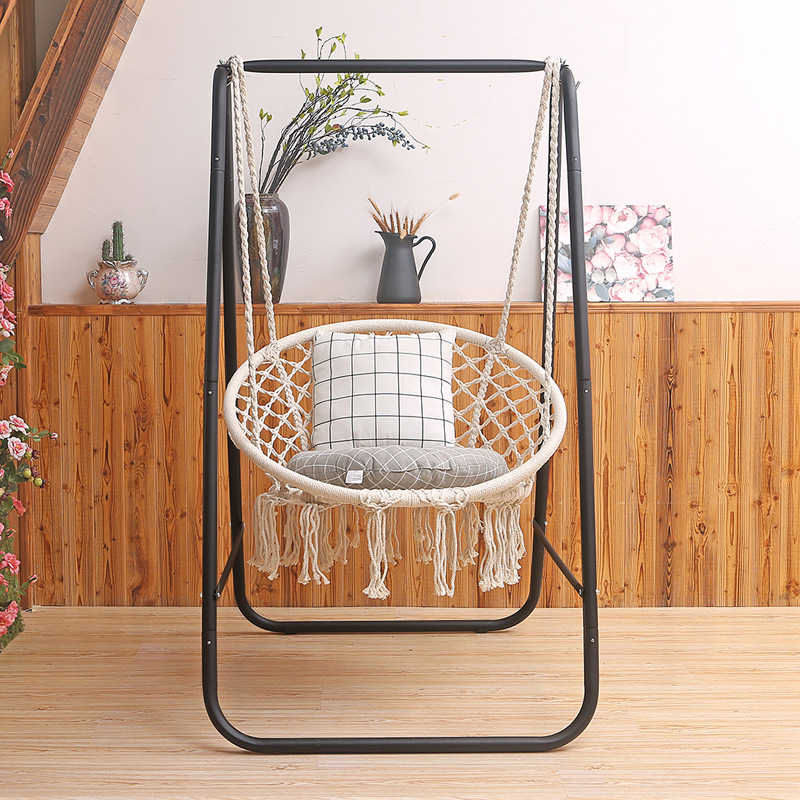 Indoor leisure balcony hammock with frame, hanging chair, home swing, cotton rope net, outdoor popular hanging basket, cradle, outdoor Application Scenario