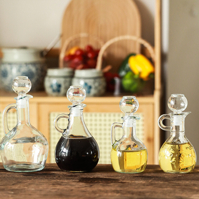 亚马逊玻璃油壶欧式310ml带把家用橄榄油瓶酱油醋调味分装瓶批发