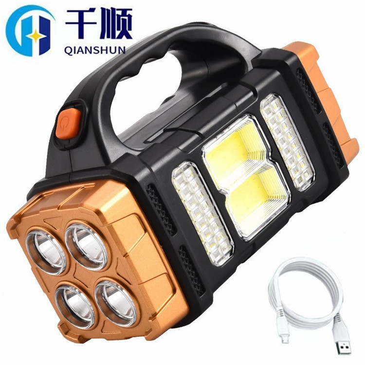 Cross-border solar high-intensity portable lamp, household emergency outdoor charging led flashlight, USB dual-source camping searchlight Application Scenario