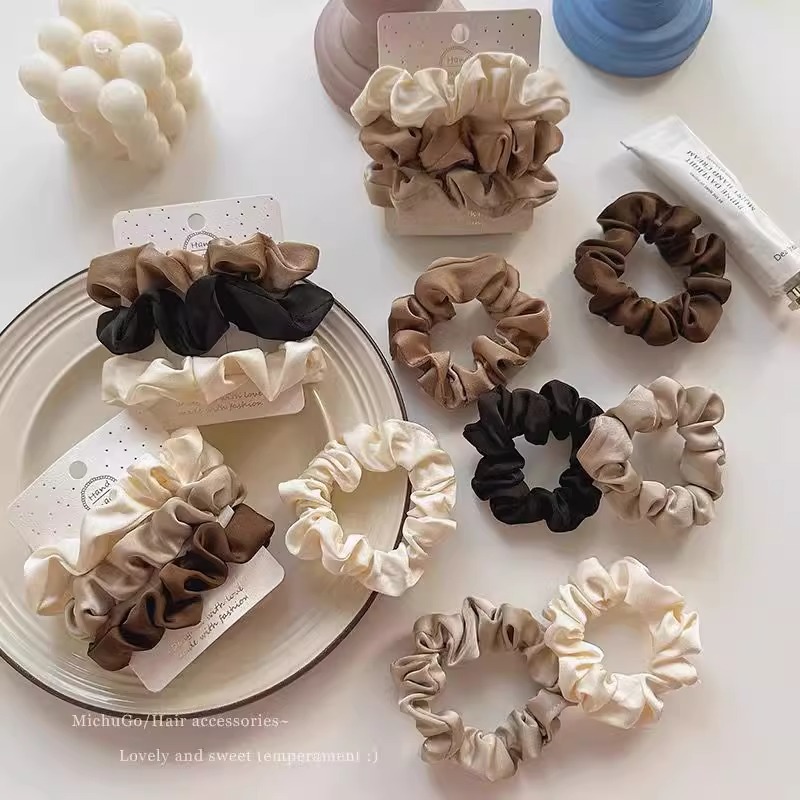 咖色真丝高级感发绳女肥肠圈扎头发高颜值皮套气质大肠发饰橡皮筋