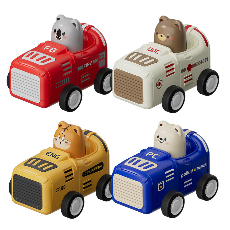 New children's press-type inertial toy car with cartoon and cute pet designs, educational baby boy Item Picture