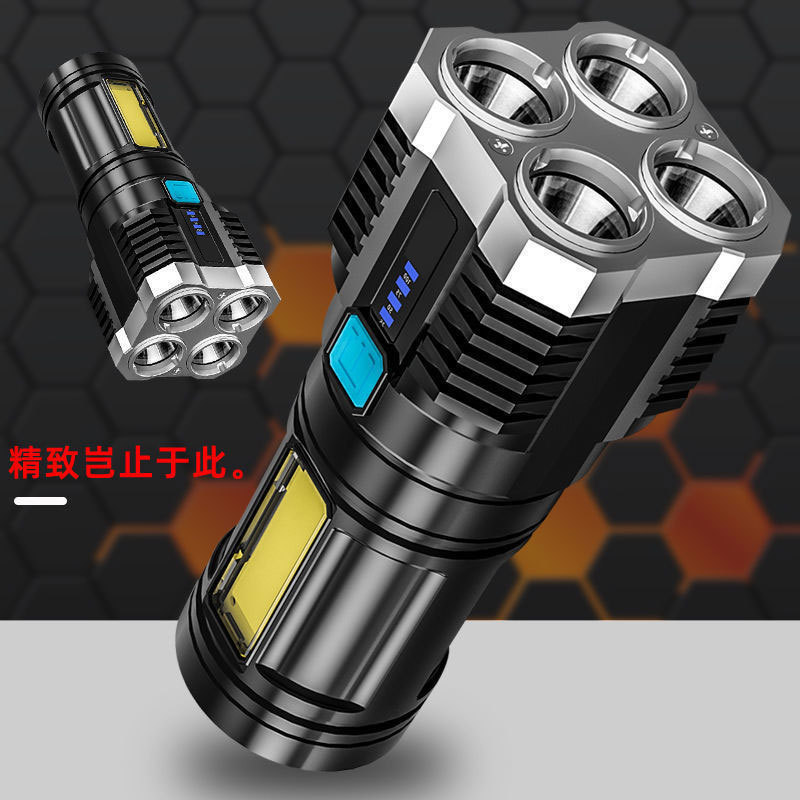 Cross-border new L-S03 high-intensity flashlight 4 four-lamp high-intensity long-range flashlight rechargeable COB side light Searchlight Application Scenario