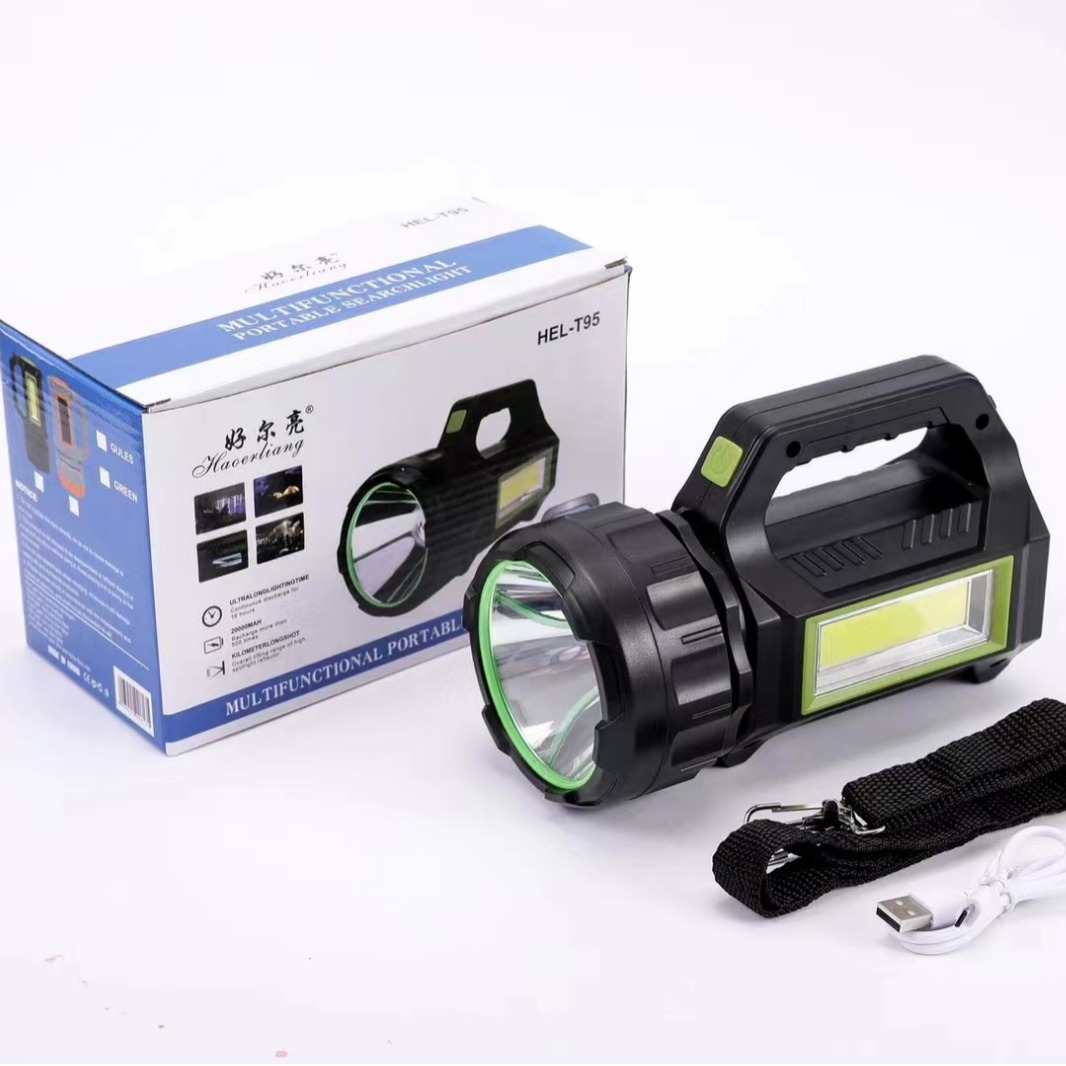 Solar-powered flashlight, outdoor charging portable lamp, multi-functional searchlight, adjustable USB red light warning light, cross-border Application Scenario