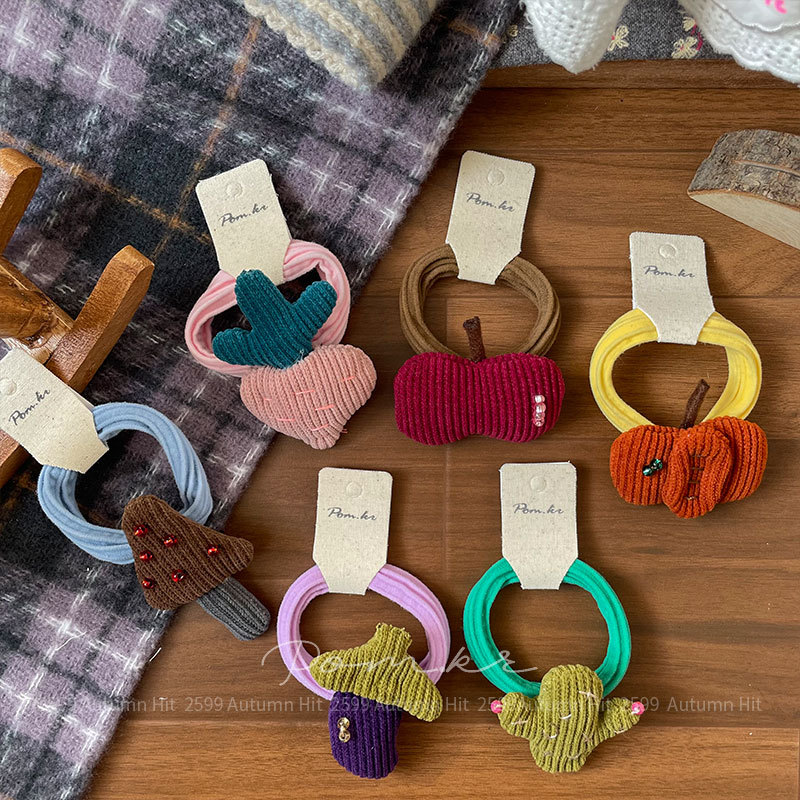 Nuevo estilo coreano paño niños verduras atado atado atado atado atado a la mano alta estiramiento cola de caballo cuerda dulce otoño anillo de pelo accesorios de pelo punto moe estilo divertido anillo de pelo cactus manzana multiestilo chica otoño invierno cute tocados todos los días Specification image