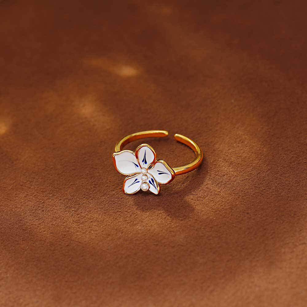 Hyacinth primavera verano live burst azul azul esmalte goteado glaze flores anillos mujeres nicho diseño temperamento luz extravagancia apertura anillos anillos