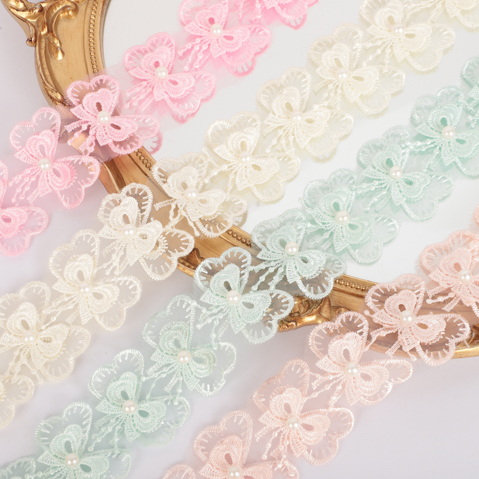 网纱刺绣蝴蝶结服装花边辅料配件立体双层饰品材料手工diy装饰