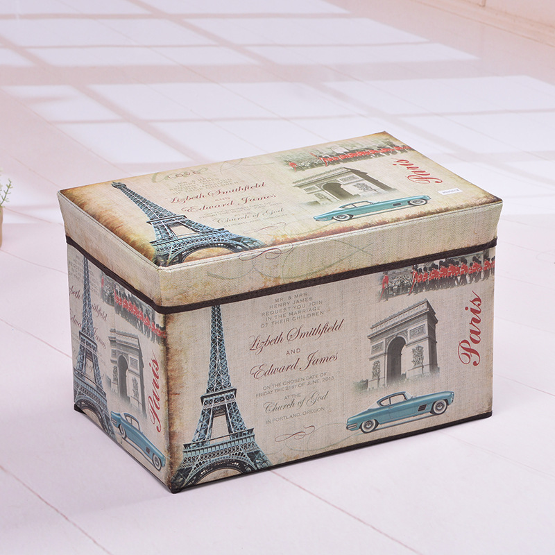 Retro-style large-capacity storage box, folding storage box, easy to clean, seating storage stool, home goods organization box Specification image
